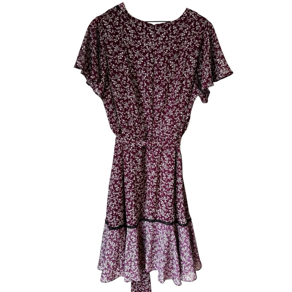 NWT Lane Bryant Boho Wine Floral Split Neck Chiffon Belted Midi Dress Size 16 - Picture 2 of 7